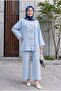 Loose Ayrobin Suit with Stone Buttons on the Front and Wide Sleeves - Baby Blue - 4
