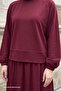 Basic Piped Skirted Modal Suit Claret Red - 3
