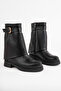 Women's Black Leather Boots with Buckle Detail - 2