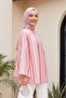 Hakim Yaka Striped Lined Oversize Thin Voile Tunic - Dried Rose - 5