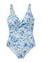 Egyptian Style Mid-Bust Knotted Strap Swimsuit with Blue Flowers - 5