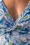 Egyptian Style Mid-Bust Knotted Strap Swimsuit with Blue Flowers - 4