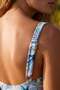 Egyptian Style Mid-Bust Knotted Strap Swimsuit with Blue Flowers - 3