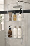 Shiny Silver Shower Cabin Hanging 2-Tier Bathroom Shelf Shampoo Holder Organizer Metal Hanger - 2