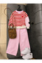 Strawberry Embroidered Striped Girls' 2-Piece Set - Red - 5