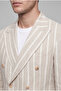 Slim Fit Beige Dobby 100% Linen Double Breasted Fabric Jacket - 6