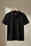 Men's Imported Textured Premium Fabric Basic Black Polo Collar T-Shirt - 3