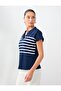 Navy Blue Striped Patterned Sleeveless V-Neck Knitted Sweatshirt - 4