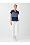 Navy Blue Striped Patterned Sleeveless V-Neck Knitted Sweatshirt - 2