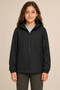 Sports Girl's Black Lined Water and Windproof Hooded Raincoat with Double Zipper Pockets