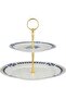 Al Saif Gallery Porcelain Serving Stand, 2 Tiers, Round, Steel Handle - White/Blue
