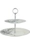Al Saif Gallery Porcelain Serving Stand, 2 Tiers, Round, Steel Handle - White/Gray - 2