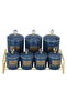 Al Saif Gallery porcelain spice boxes set, with golden stand, 7 pieces - blue - 2