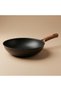 Al Saif Gallery Stainless Steel Frying Pan, 27cm, Wooden Handle - Black