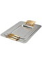 Al Saif Gallery steel tray set with a gold handle, 3 pieces, rectangular, wooded pattern - silver