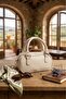 Women's Mink Wrinkled Textured Faux Leather Hand and Shoulder Bag