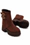 Lucia Brown Suede Women's Casual Belted Double Buckle Comfortable Stylish Wedge Heeled Boots - 2