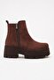 Leona Brown Suede Women's Daily Casual Flat Zippered Comfortable Stylish Wedge Heel Boots & Booties