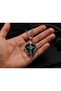 Stainless Steel Green Glass Eye Detailed Angel Wing Necklace - 6
