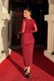 Tulle Fabric Gather Detailed Pencil Dress - Straight Burgundy - 5