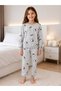 Girl's 100% Cotton Gray Heart Patterned Long Sleeve Seasonal Pajama Set