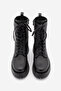 Women's Genuine Leather Combat Boots Thick Treaded Sole Zip-Up Lace-Up Casual Boot Orben Black - 6