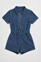 Women's Short Sleeve Zippered Jean Jumpsuit Shorts - 2
