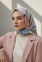 100% Twill Silk Checkered and Crispy Floral Patterned Powder - Baby Blue Colored 90X90 Scarf Design Shape: E - 4