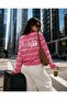 Women's Pink Striped Oversize T-Shirt Long Sleeve Crew Neck Basic 100% Cotton - 3