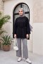 Round Neck Tie-Waist Combed Cotton Tunic - Black - 3