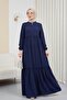 Zippered Top with Partial Sleeves and Elastic Sleeves - Navy