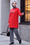 Daisy Embroidered Round Neck Combed Cotton Tunic -Red - 3