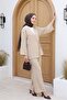 Front-Tie Kimono Set with Trousers -Beige - 3