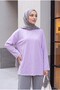 Round Neck Casual Combed Cotton Tunic - Light Lilac - 3