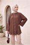 Round Neck Buttoned Spanish Sleeve Siena Tunic - Brown