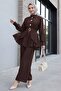 Lined Cupra Suit with Elastic Waistband, Belt, Pockets and Trousers - Dark Brown - 4