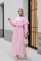 Lined Belted Tulle Modal Dress with Cape Detail on the Collar -Pink - 3