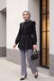 Double-Layered Ruffled Collar, Buttoned Waist, Lace-Up Linen Look Tunic - Black - 4