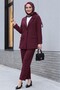 Single button pocket detailed double breasted collar crepe suit with trousers -burgundy - 4