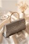 Metal handle chain envelope flap patterned glitter evening bag - grey