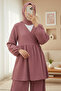 Internally Tied Tunic and Wide-Legged Pants Set - Cherry