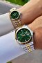 Dial Green Strap Gold Silver Color Gift Packaged Lover Couple Wristwatch - 2