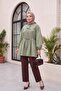 Stone Buttoned Shirt with Elasticized Sleeves and Tie Detail - Water Green - 4