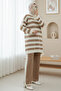 Half Turtleneck Buttoned Thick Striped Knitwear Set - Mink