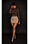 Women's Camel-Black Half Fisherman Patterned Blouse Be204