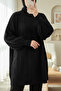 Soft Knit Sweater with Side Slits and Pompoms - Black