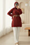 Thick Belted Boucle Sweater -Burgundy
