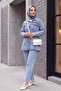 Scattered Stone Buttoned Jacket Trousers Denim Set - Ice Blue - 5