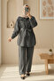 Buttoned Denim Suit with Pockets and Belt - Smoked
