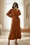 Knitted Suit with Folded Sleeves, Belted Waist and Slit - Tile